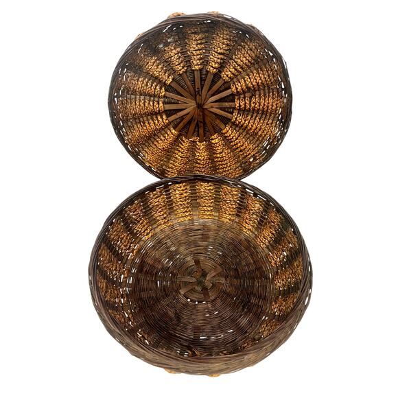 Hand Woven Folk Art Braided Vintage 12" Sewing Basket with Lid - Picture 3 of 6